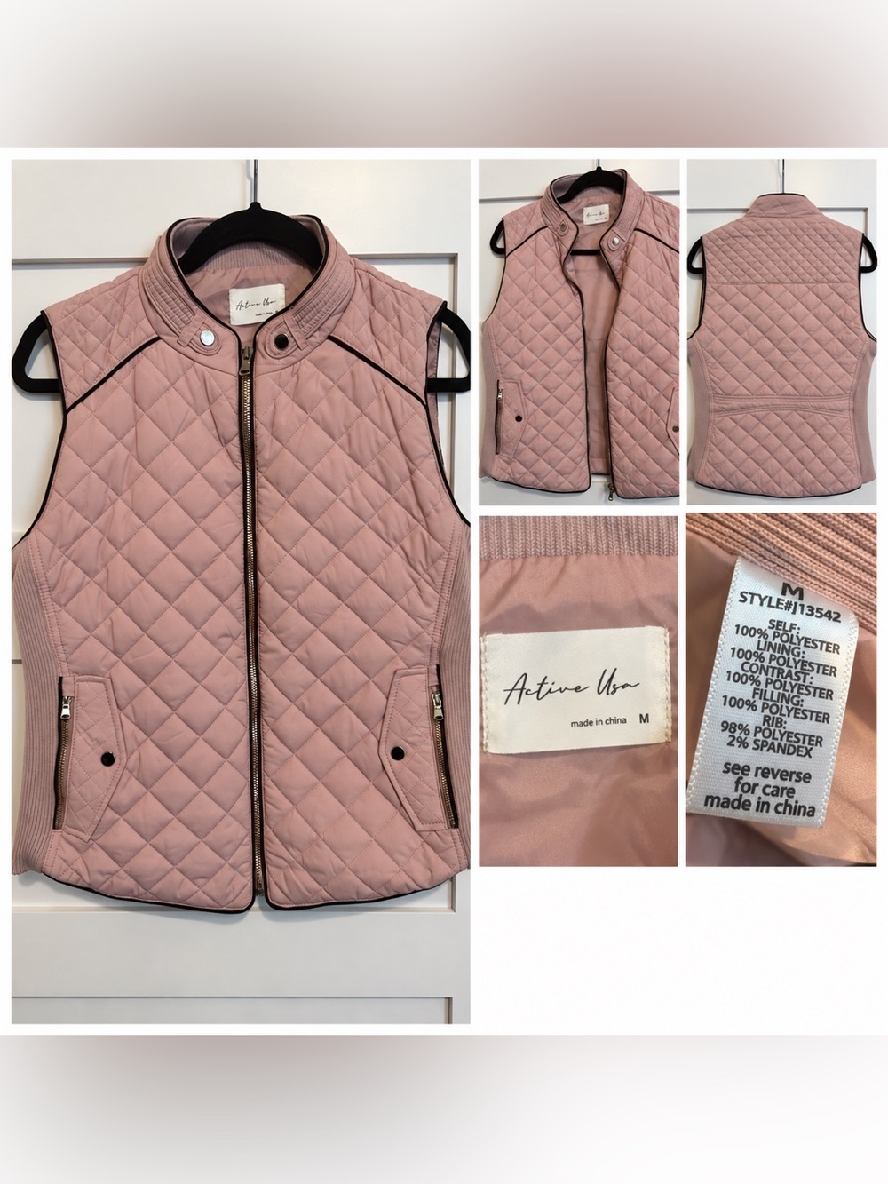 Active USA Quilted Dusty Rose Sleeveless Vest